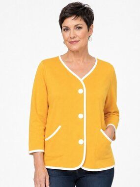 Bob Mackie Yellow White Cotton Cardigan